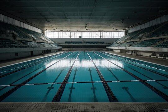 Olympic Swimming Pool, Ready for the Competition: An Empty Arena for Athletic Training and Water-Based Fun: Generative AI