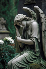 Trauernder Engel auf einem Friedhof - Generative AI
