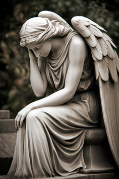 Engelsstatue auf einem Friedhof, Glaube und Hoffnung - Generative AI