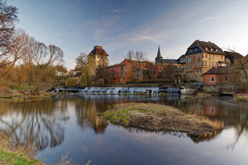 Abendstimmung bei Maineck mit Wehr