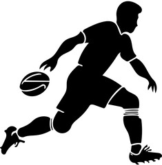 Silhouette logo of a football player in black and white, vector illustration of a soccer player