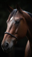 Braunes gepflegtes Pferd Gesicht Nahaufnahme, ai generativ