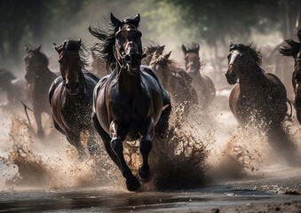 Fototapeta na wymiar Group of horses running
