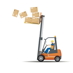 Dangers of working with a forklift. Improper storage of transported goods. The load fell apart when braking.