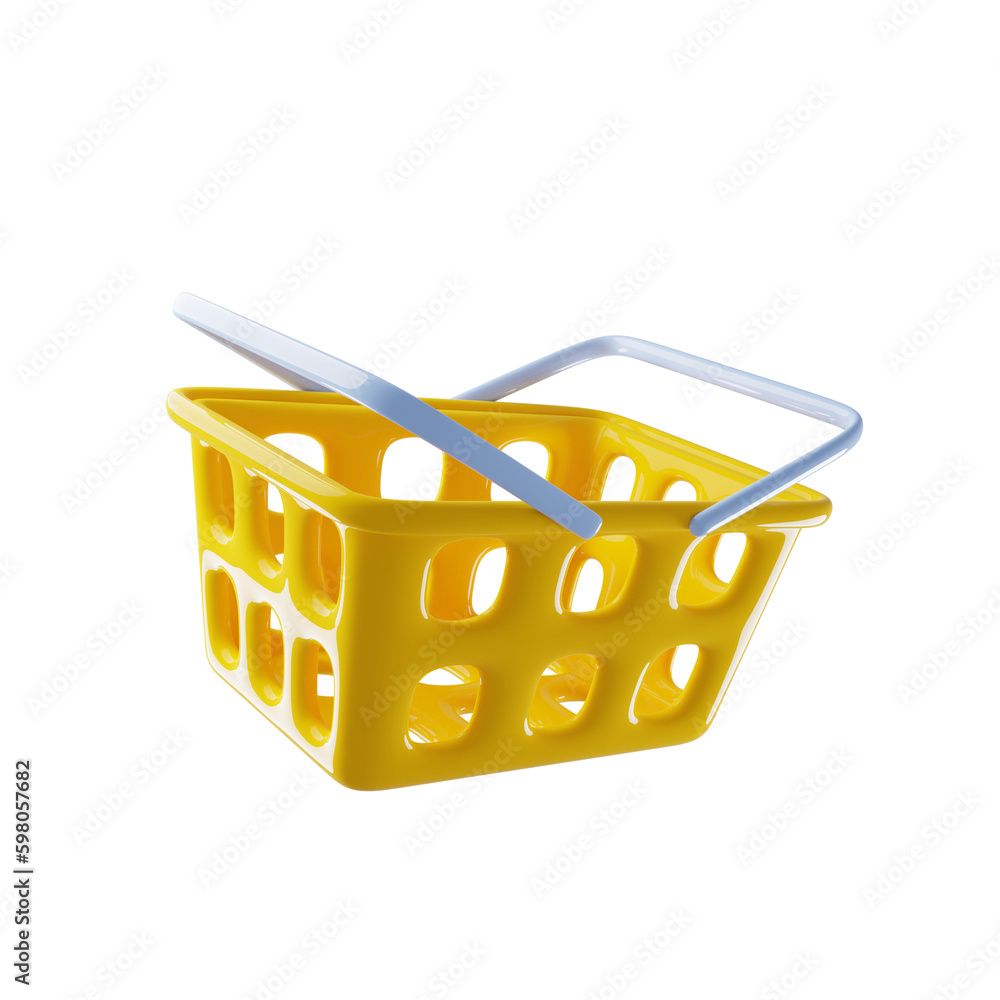 Poster shopping basket simple icon with yellow color. 3d rendering