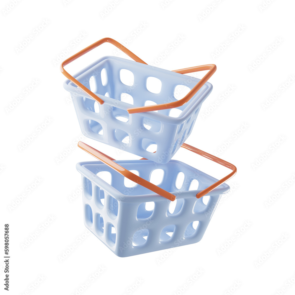 Poster two shopping basket simple icon with blue color. 3d rendering