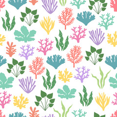 Seamless pattern coral seaweed vector illustration