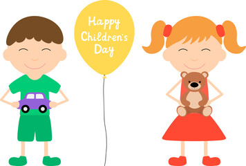 Banner template Happy Children's Day kids cartoon ballons lettering vector illustration