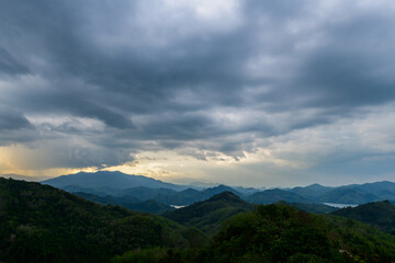 cloudy and rain with mountain from View Point, Yala Province, Thailand