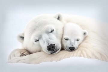 two polar bears snuggled together on a snowy landscape. Generative AI Generative AI