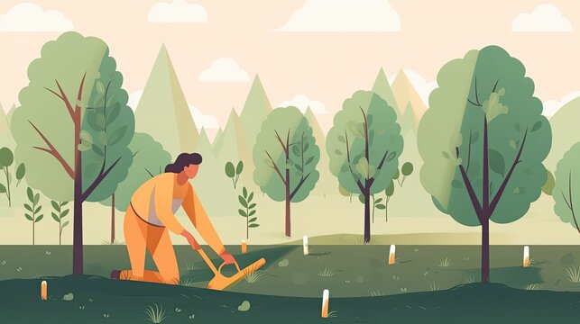 Planting Trees Positive volunteer gardener caring with safety ready to planting trees to reduce Co2 and avoid climate warming. generative ai