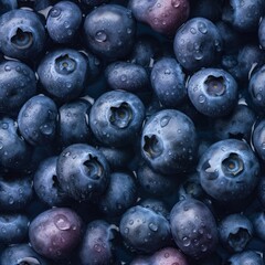 Seamless pattern with beautiful ripe and delicious blueberry. Juicy bilberry endless texture. Organic vitamin food background. Generated with AI.