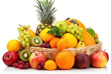 Obraz na płótnie Canvas basket overflowing with a colorful variety of fresh fruit. Generative AI Generative AI