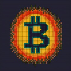 Obraz premium pixel art, bitcoin symbol, style of bitcoin, 24x24 pixel, 8 - colour - depth. generative ai