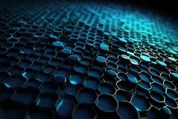 Network connection concept blue honeycomb shiny background. Futuristic Abstract Geometric Background Design Made with Generative Space Illustration AI Scy fi