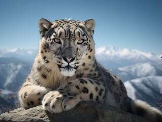 Snow Leopard perched on a Himalayan Cliff