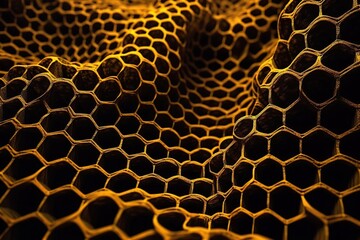 Network connection concept gold honeycomb shiny background. Futuristic Abstract Geometric Background Design Made with Generative Space Illustration AI Scy fi