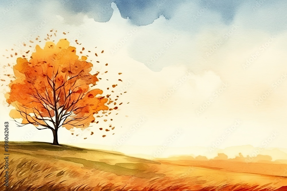 Poster solitary tree standing in the middle of a vast open field. generative ai generative ai