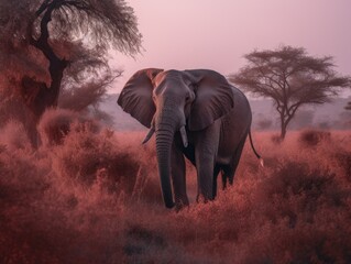 Fototapeta na wymiar Majestic Albino Elephant in Serengeti National Park during Sunset