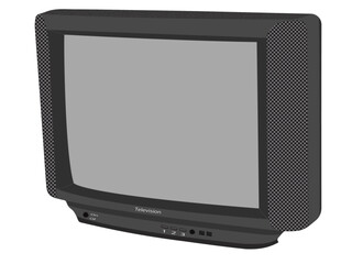 Old Television in gray color and shades with large screen push button controls