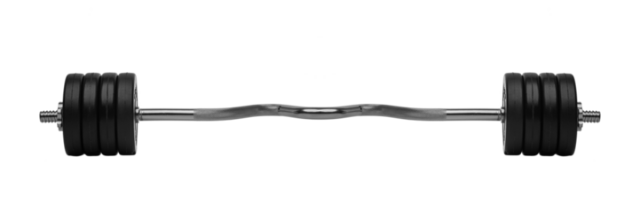 Studio shot of a metal barbell isolated on white background.