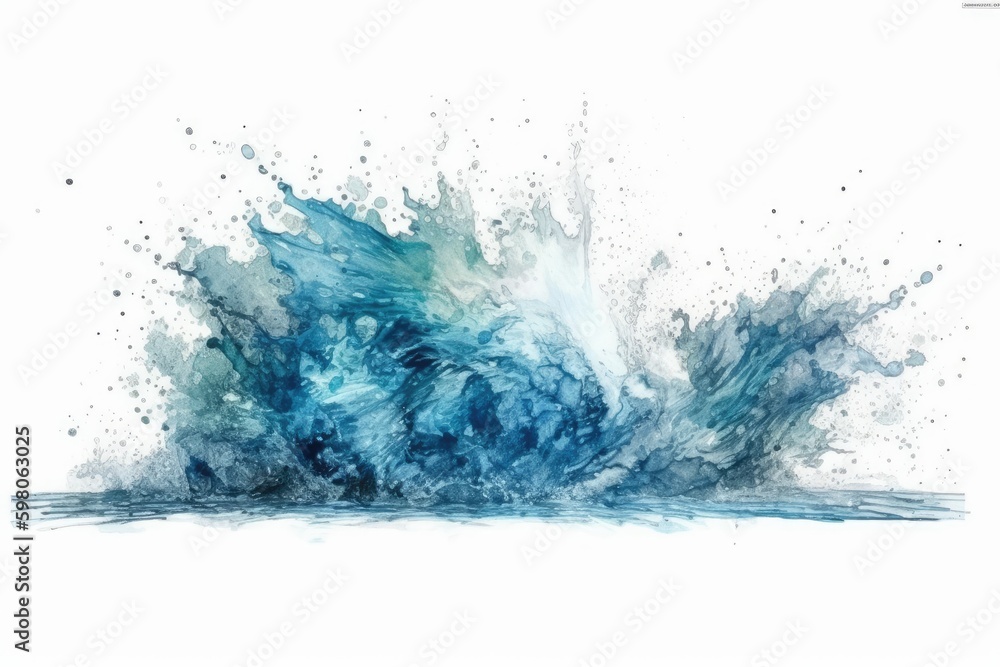Poster splashing wave in blue and white colors on a plain white background. generative ai generative ai