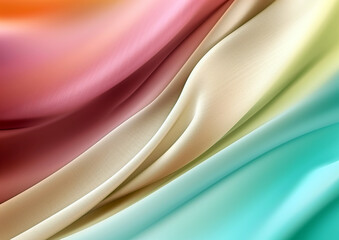 Fototapeta premium Modern wavy silk abstract background in many colors. Wavy silk material for background. Additional wallpaper, background or web in 3D design. Illustration generated by AI