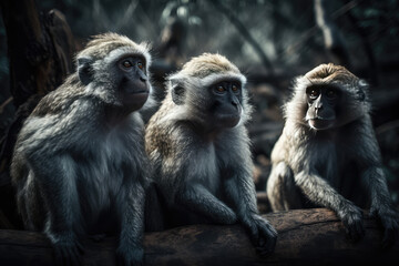 Obraz premium Monkey, Monkeys Group, Wild life, Wild Animals, Safari, Animal, Made by AI, AI generated, Artificial intelligence 