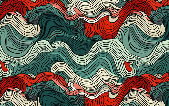 Abstract pattern with waves. Colorful illustration. Generative AI technology.