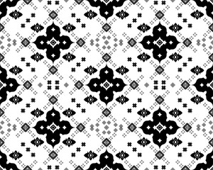 Floral cross stitch embroidery on background.geometric ethnic oriental seamless pattern traditional.Aztec style abstract  illustration.design for texture,fabric,clothing,wrapping,print