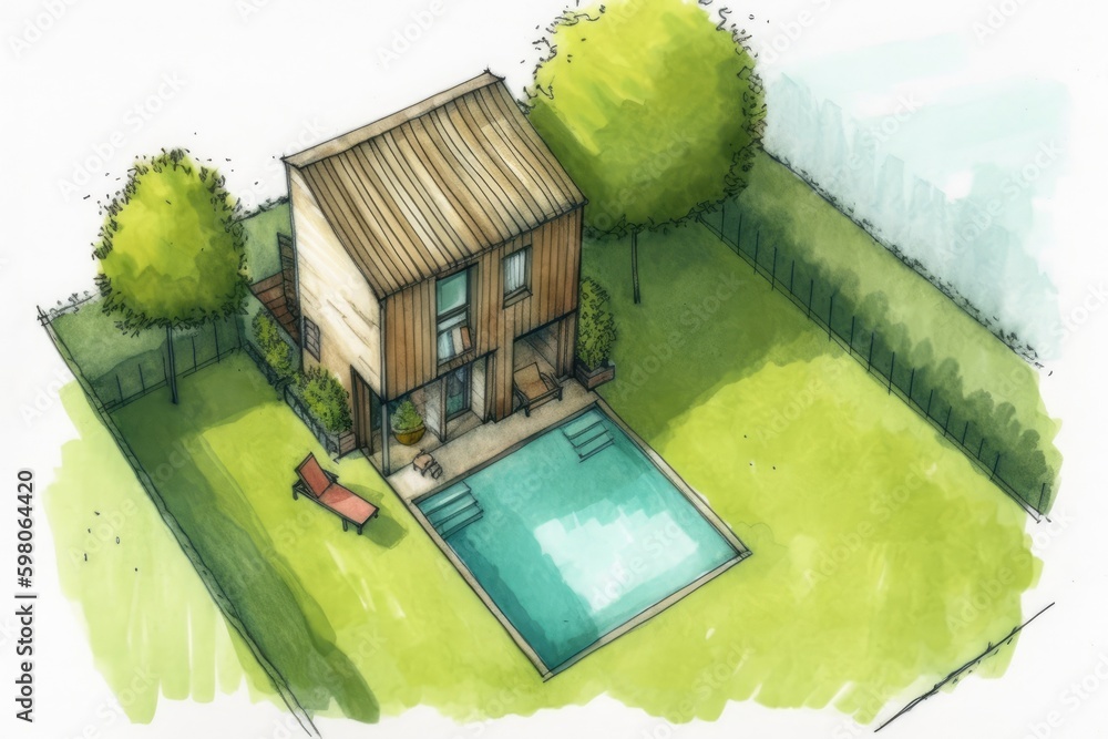 Poster modern house with a luxurious swimming pool. generative ai generative ai