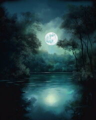 Fototapeta na wymiar moon over water