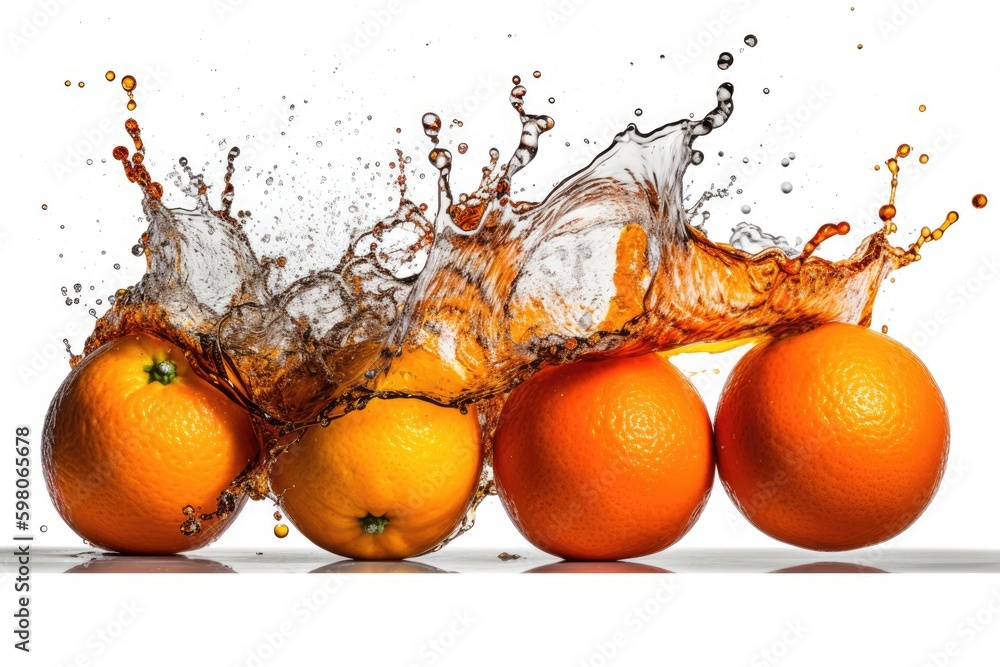 Poster oranges with water drops splashing on them. generative ai generative ai