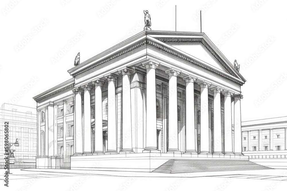 Poster monochrome architectural drawing of a modern building. generative ai generative ai