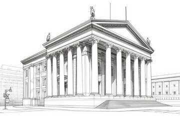 monochrome architectural drawing of a modern building. Generative AI Generative AI