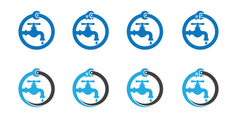 initial Letter O Plumbing Service Logo Concept sign icon symbol Design Element. Wrench and Water Faucet Logotype. Vector illustration template