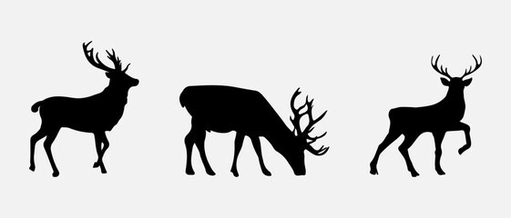 isolated black silhouette of a deer , vector collection