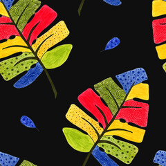 Colorful seamless pattern with leaves Tropic print
