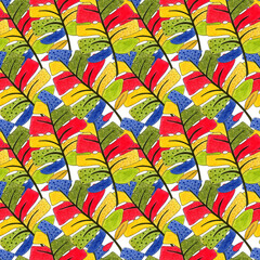 Colorful seamless pattern with leaves Tropic print