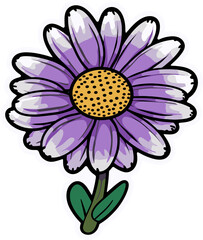 Purple daisy flower, cartoon floral art. For sticker, shirt printing