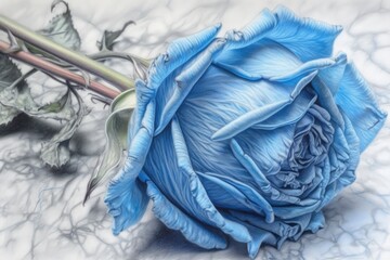 beautiful blue rose on a marble background. Generative AI Generative AI