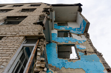 destroyed school building in Ukraine