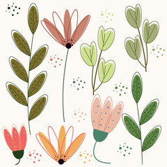 Flower and Greenery Illustration Set. Flower Set. Greenery Set.