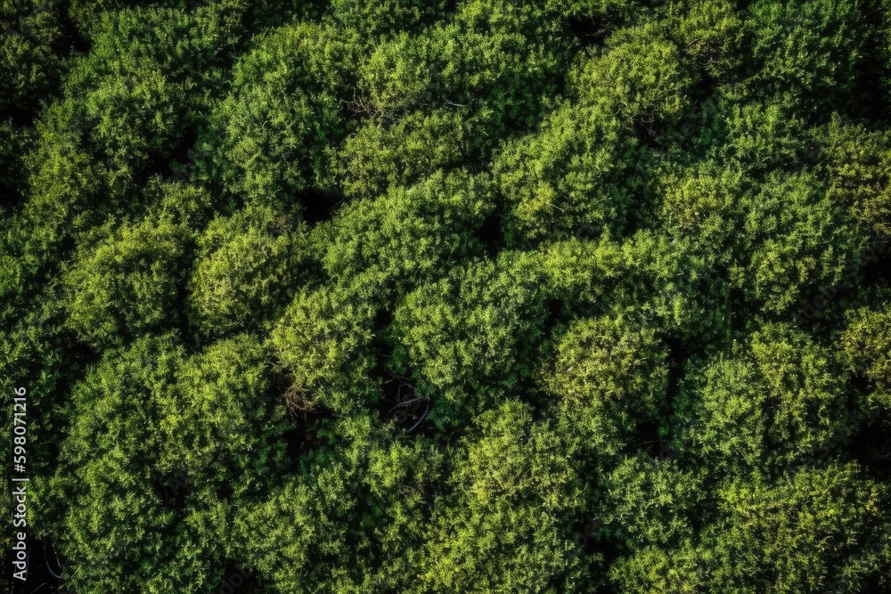 Poster an expansive and vibrant green forest seen from above. generative ai generative ai