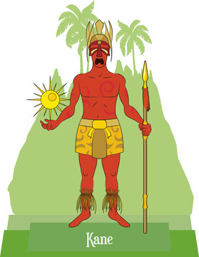 Illustration vector isolated of mythical Hawaiian, Polynesian, God, Kane, world creator, god of sun, main god.