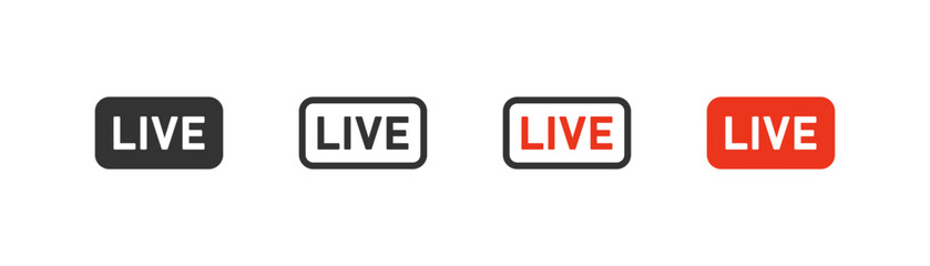 Live button icon on light background. Stream symbol. Broadcast, social media, video, sign, badge, label. Outline, flat and colored style. Flat design. Vector illustration