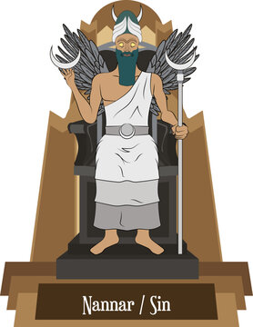 Illustration vector isolated of Mesopotamian mythical god, Nannar, Sin, Moon god.
