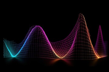 Wave graph curved neon light colour on black background (Ai generated)