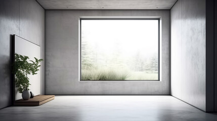Fototapeta na wymiar Modern interior with blank poster on concrete wall. Mock up, generative AI