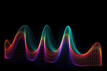 Curve graph neon light colour on black background (Ai generated)